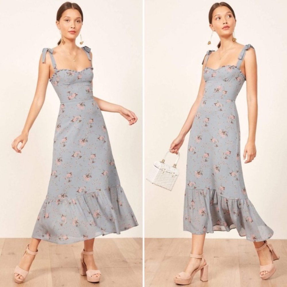 REFORMATION Nikita Blue Midi Dress Avignon Floral - Picture 2 of 16